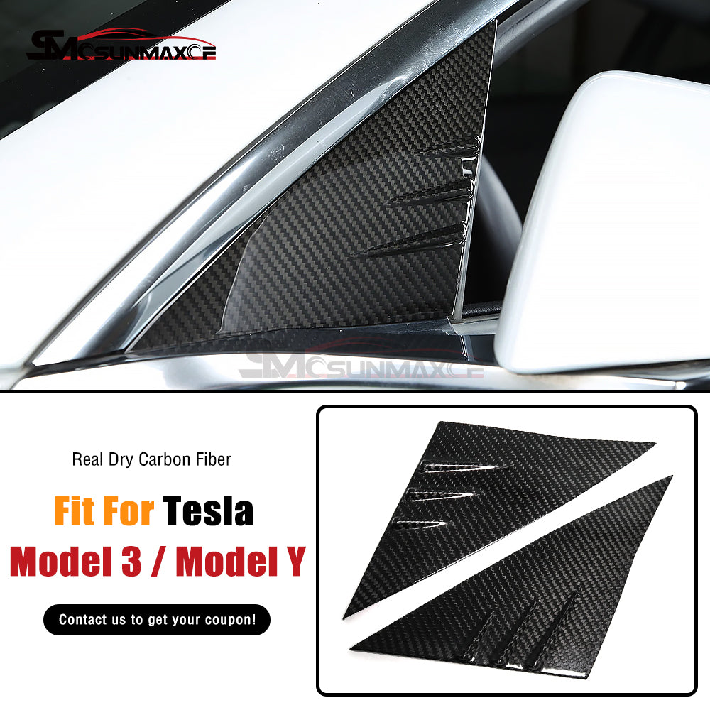 Tesla Model Y Model 3 Highland 2024 Real Carbon Fiber A-Pillar Window Panel Cover