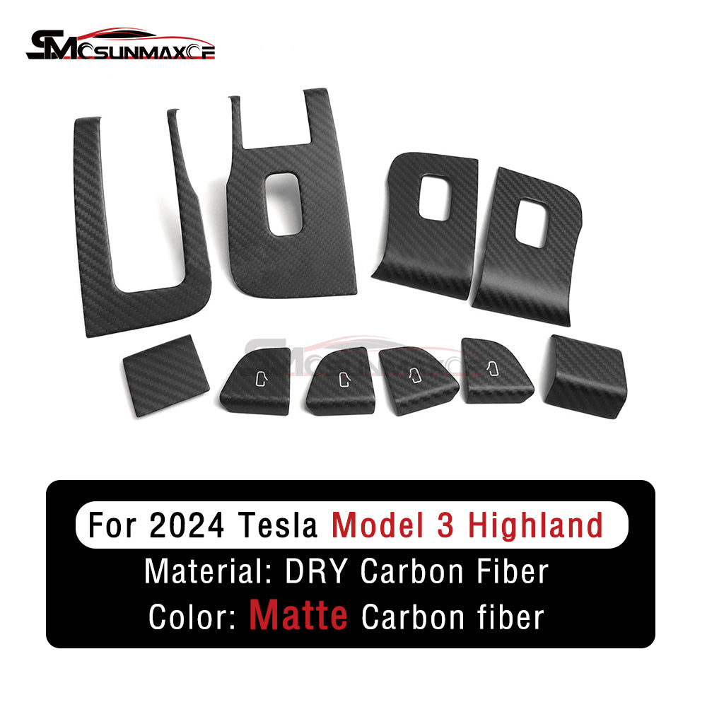 Tesla Model 3 Highland 2024 Carbon Fiber Window Switch Cover Trim (10PCS)
