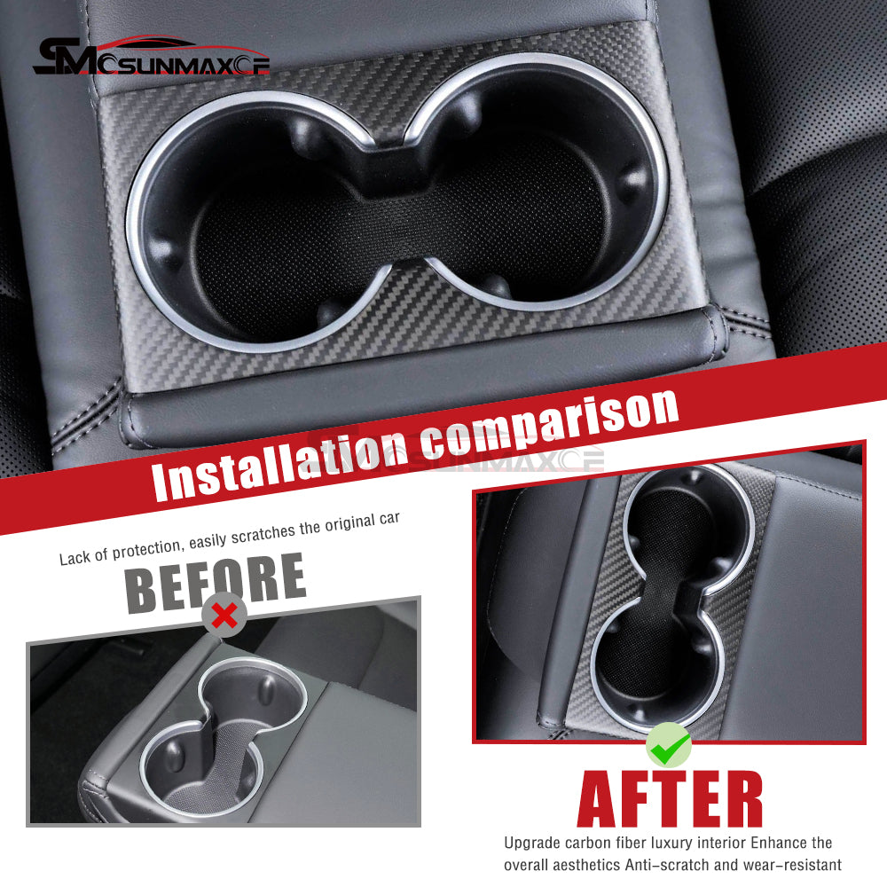 Tesla Model 3 Highland 2024 Carbon Fiber Rear Seat Cup Holder Panel Frame Cover
