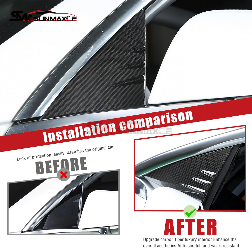 Tesla Model Y Model 3 Highland 2024 Real Carbon Fiber A-Pillar Window Panel Cover