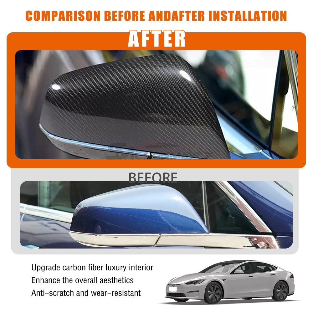 Tesla Model S/X 2021-2023 Real Carbon Fiber Side Mirror Caps