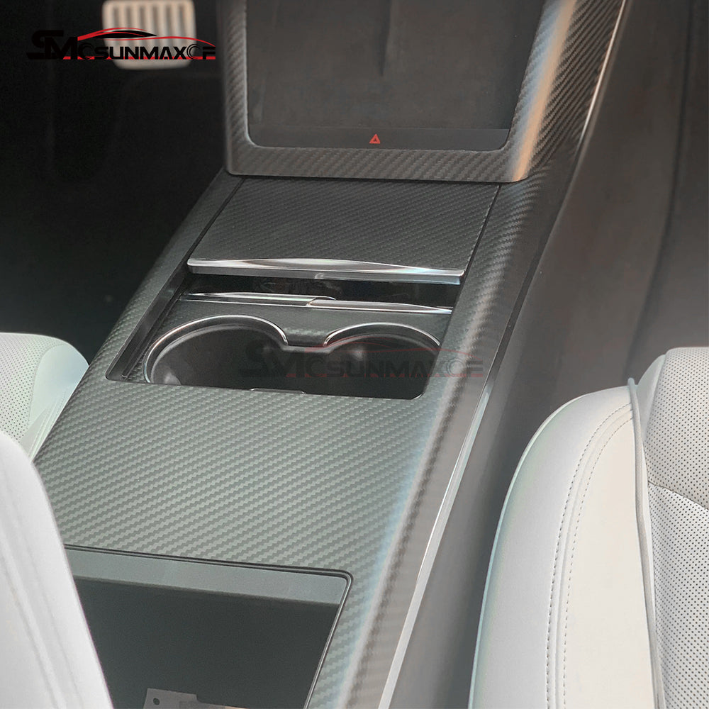 Tesla Model S 2021-2023 Real Carbon Fiber Center Console Panel Frame Cover Trim