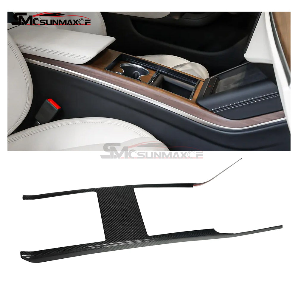 Tesla Model S 2021-2023 Real Carbon Fiber Center Console Panel Frame Cover Trim