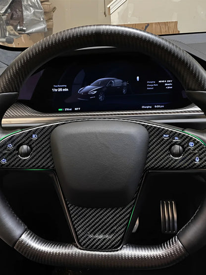 Tesla Model S/X 2021-2023 Real Carbon Fiber Steering Wheel Panel Cover Trim