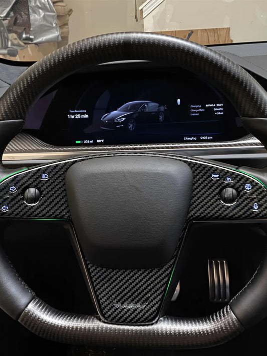 Tesla Model S/X 2021-2023 Real Carbon Fiber Steering Wheel Panel Cover Trim