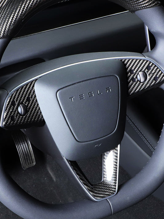 Tesla Model 3 Highland 2024 Real Carbon Fiber Steering Wheel Trim Cover