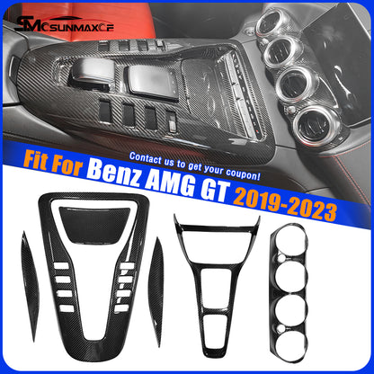 Glossy Carbon Fiber Center Console Panel Cover (6 Pcs) for Mercedes AMG GT/GTS/GTR (2019-2023)