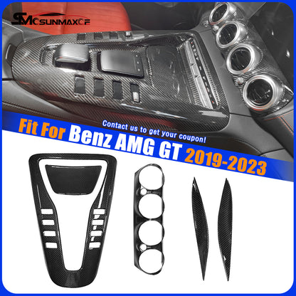 5Pcs Carbon Fiber Interior Center Console Panel Cover for Mercedes AMG GT/GTS/GTR (2019-2023)