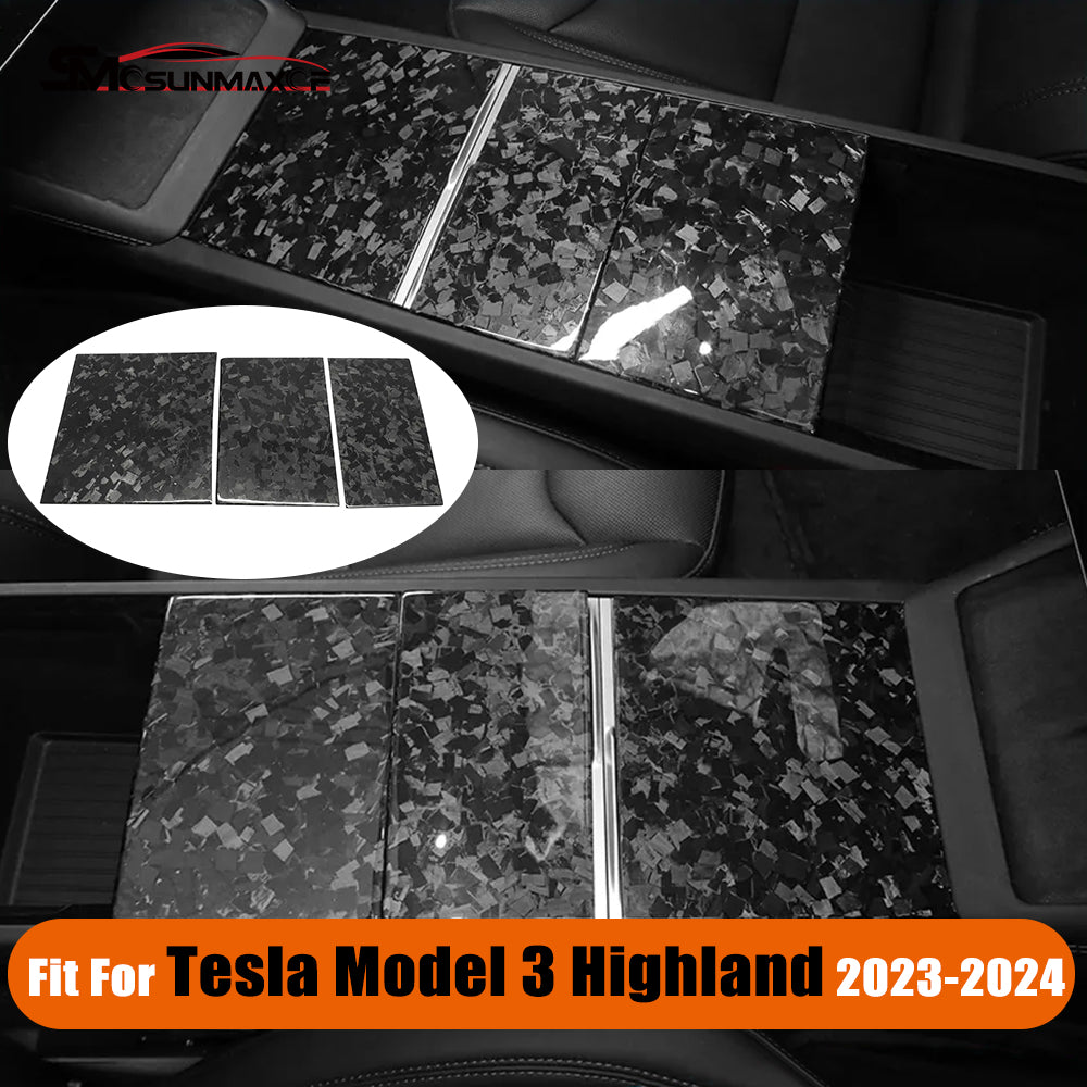 Tesla Model 3 Highland 2024 Forged Carbon Fiber Center Console Covers (3PCS)