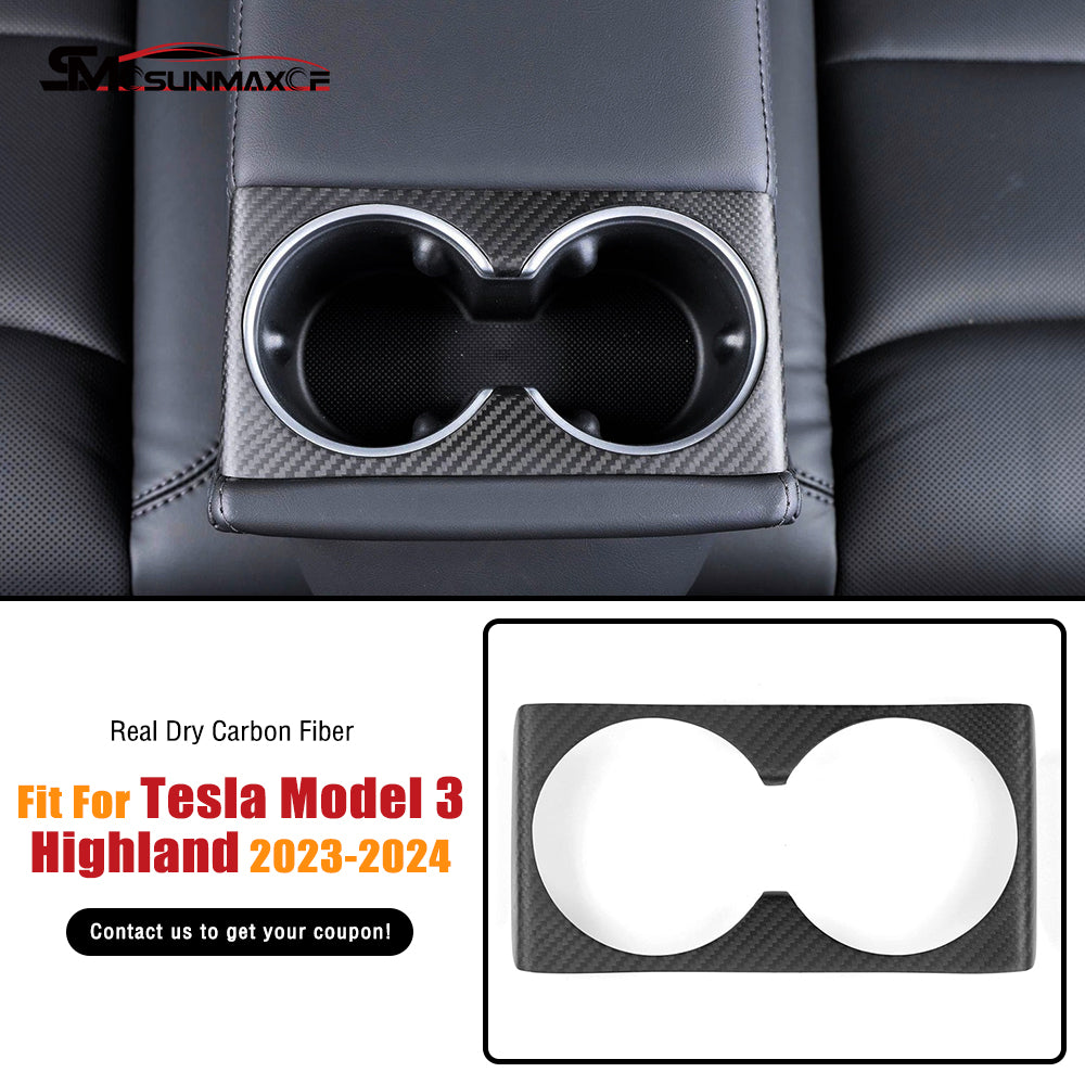 Tesla Model 3 Highland 2024 Carbon Fiber Rear Seat Cup Holder Panel Frame Cover