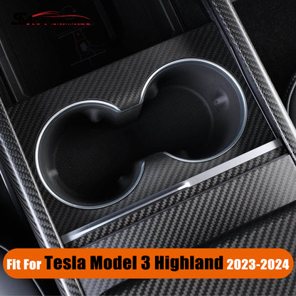 Tesla Model 3 Highland 2024 Real Carbon Fiber Center Console Cup Holder Panel Cover