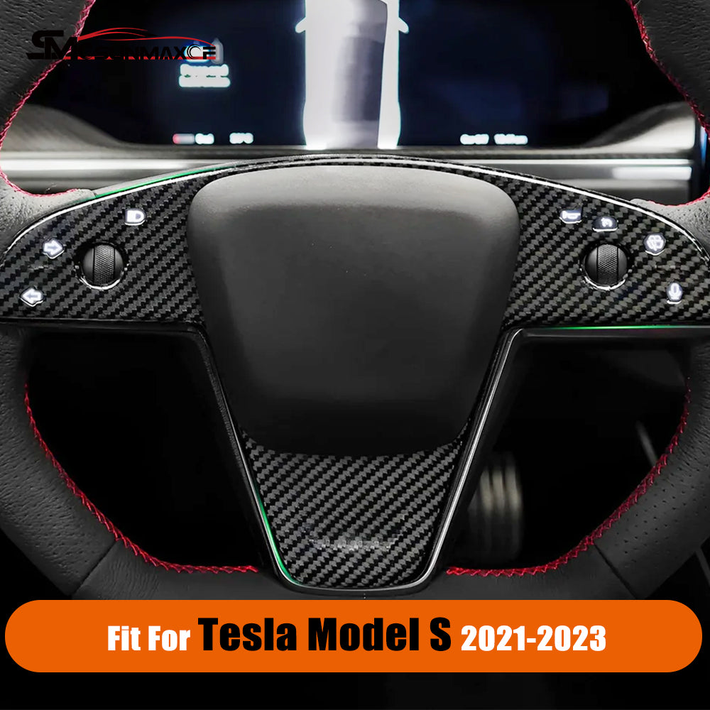 Tesla Model S/X 2021-2023 Real Carbon Fiber Steering Wheel Panel Cover Trim