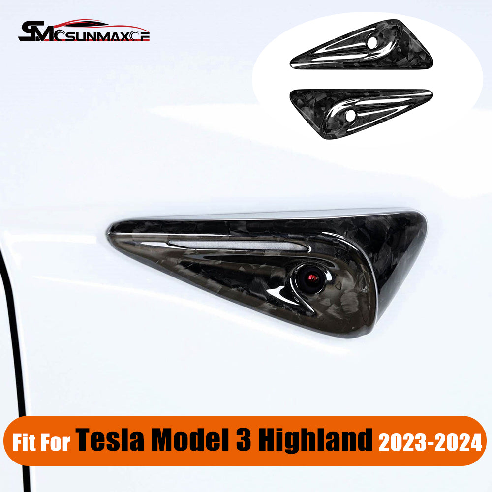 Tesla Model 3 Highland 2024 Forged Carbon Fiber Side Fender Camera Cover Frame