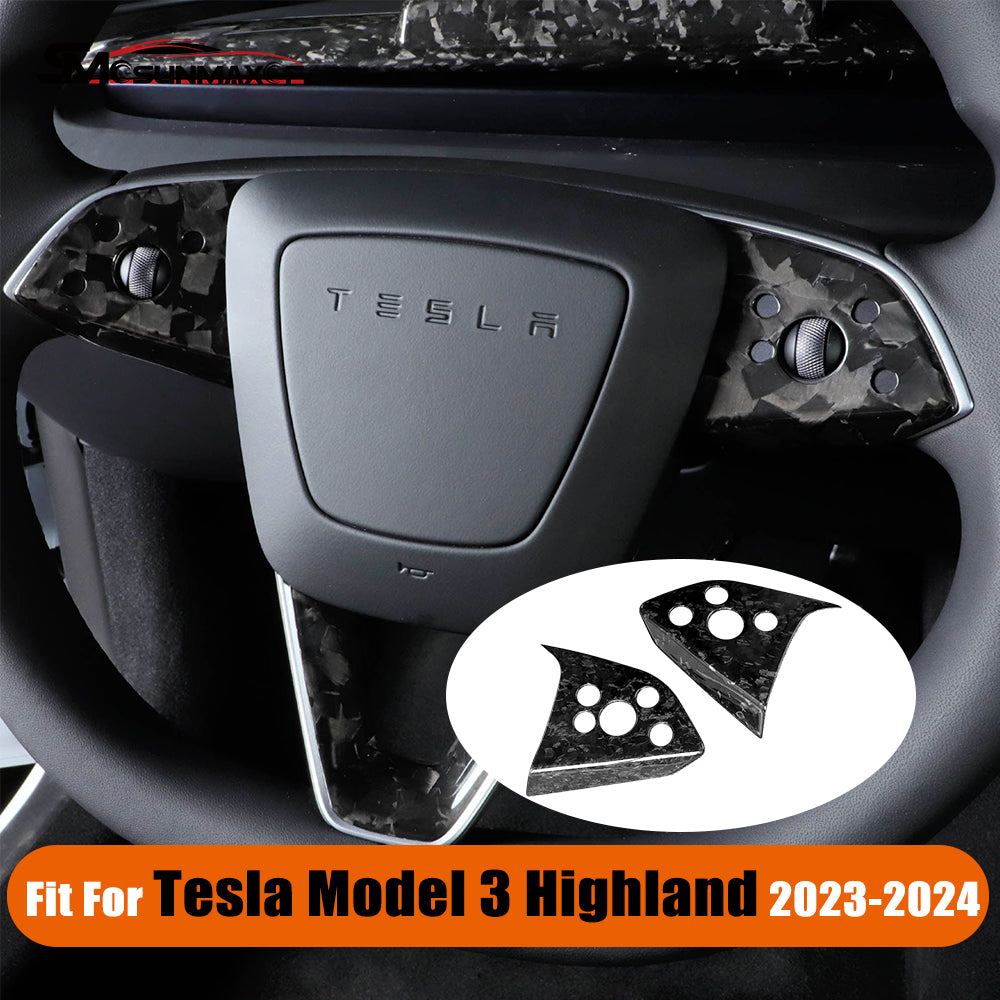 Tesla Model 3 Highland 2024 Forged Carbon Fiber Steering Wheel Trim Cover