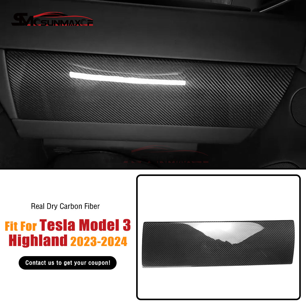 Tesla Model 3 Highland 2024 LHD Carbon Fiber Passenger Side Glove Box Panel Cover Trim