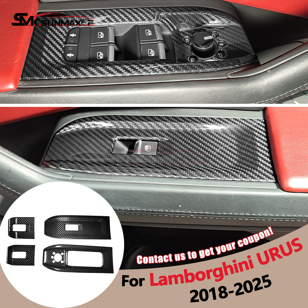 Lamborghini Urus Carbon Fiber Window Switch Panel Covers (2018-2025, 4pcs)