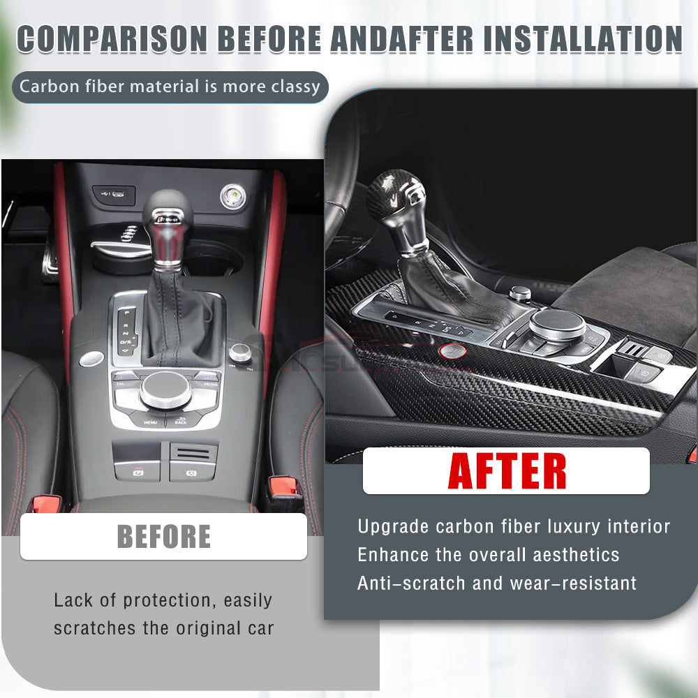 Audi A3 8V S3 RS3 Carbon Fiber Gear Shift Panel Trim Cover (LHD, 2012-2020)