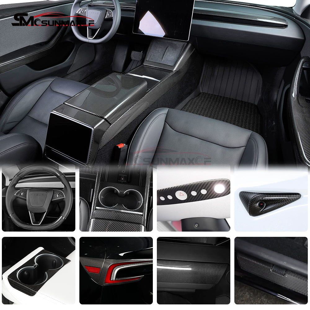 Tesla Model Y Model 3 Highland 2024 Real Carbon Fiber A-Pillar Window Panel Cover