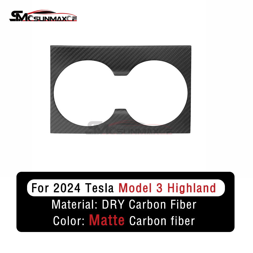 Tesla Model 3 Highland 2024 Real Carbon Fiber Center Console Cup Holder Panel Cover