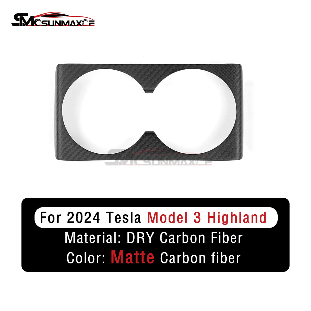 Tesla Model 3 Highland 2024 Carbon Fiber Rear Seat Cup Holder Panel Frame Cover