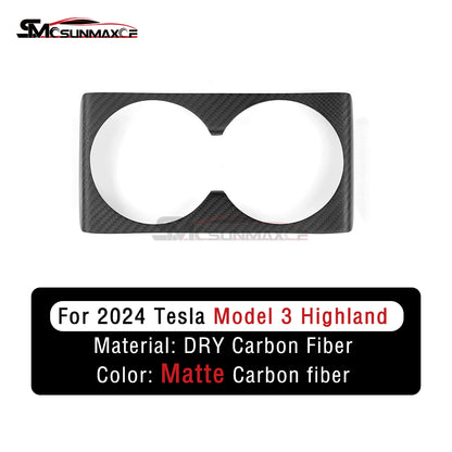 Tesla Model 3 Highland 2024 Carbon Fiber Rear Seat Cup Holder Panel Frame Cover