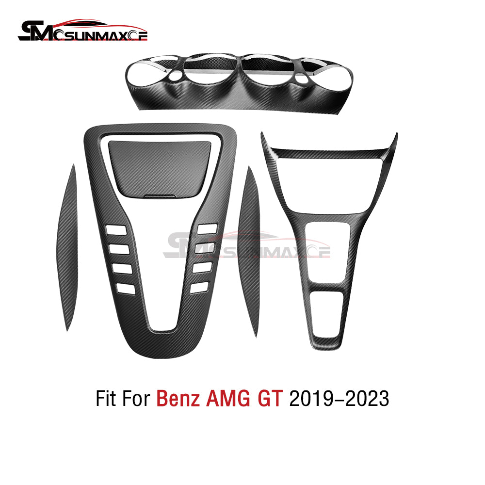 Glossy Carbon Fiber Center Console Panel Cover (6 Pcs) for Mercedes AMG GT/GTS/GTR (2019-2023)