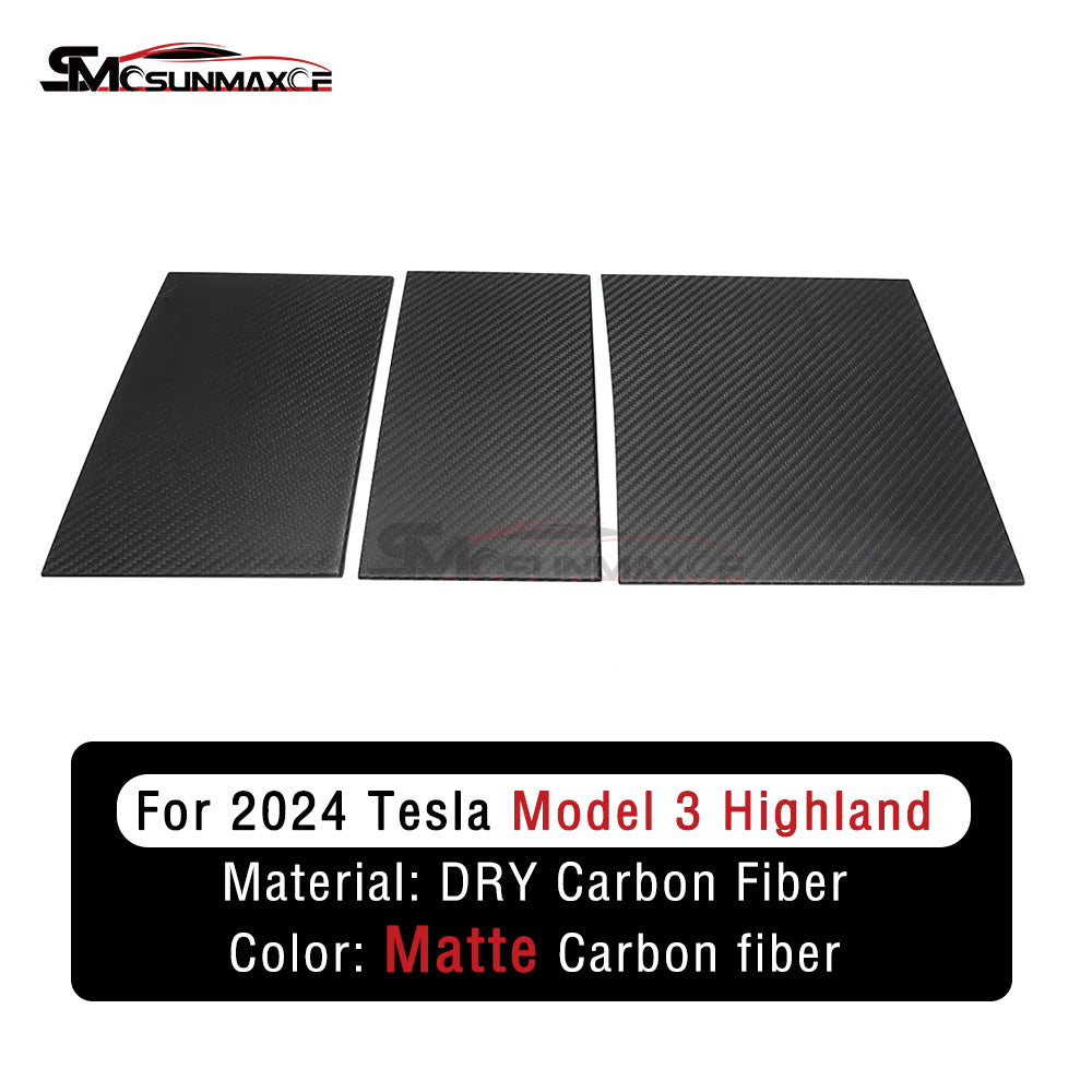 Tesla Model 3 Highland 2024 3PCS Real Carbon Fiber Center Console Panel Trim