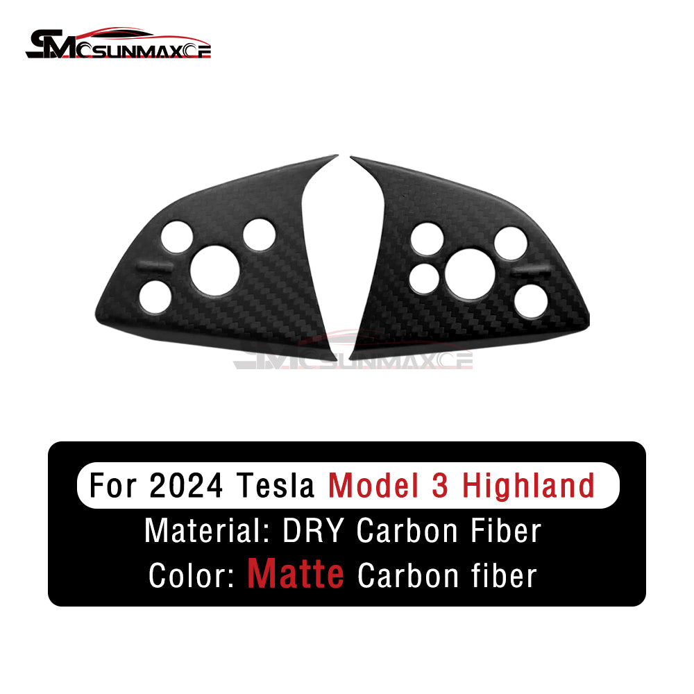Tesla Model 3 Highland 2024 Real Carbon Fiber Steering Wheel Trim Cover