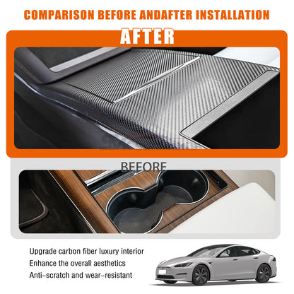 Tesla Model S 2021-2023 Real Carbon Fiber Center Console Panel Frame Cover Trim