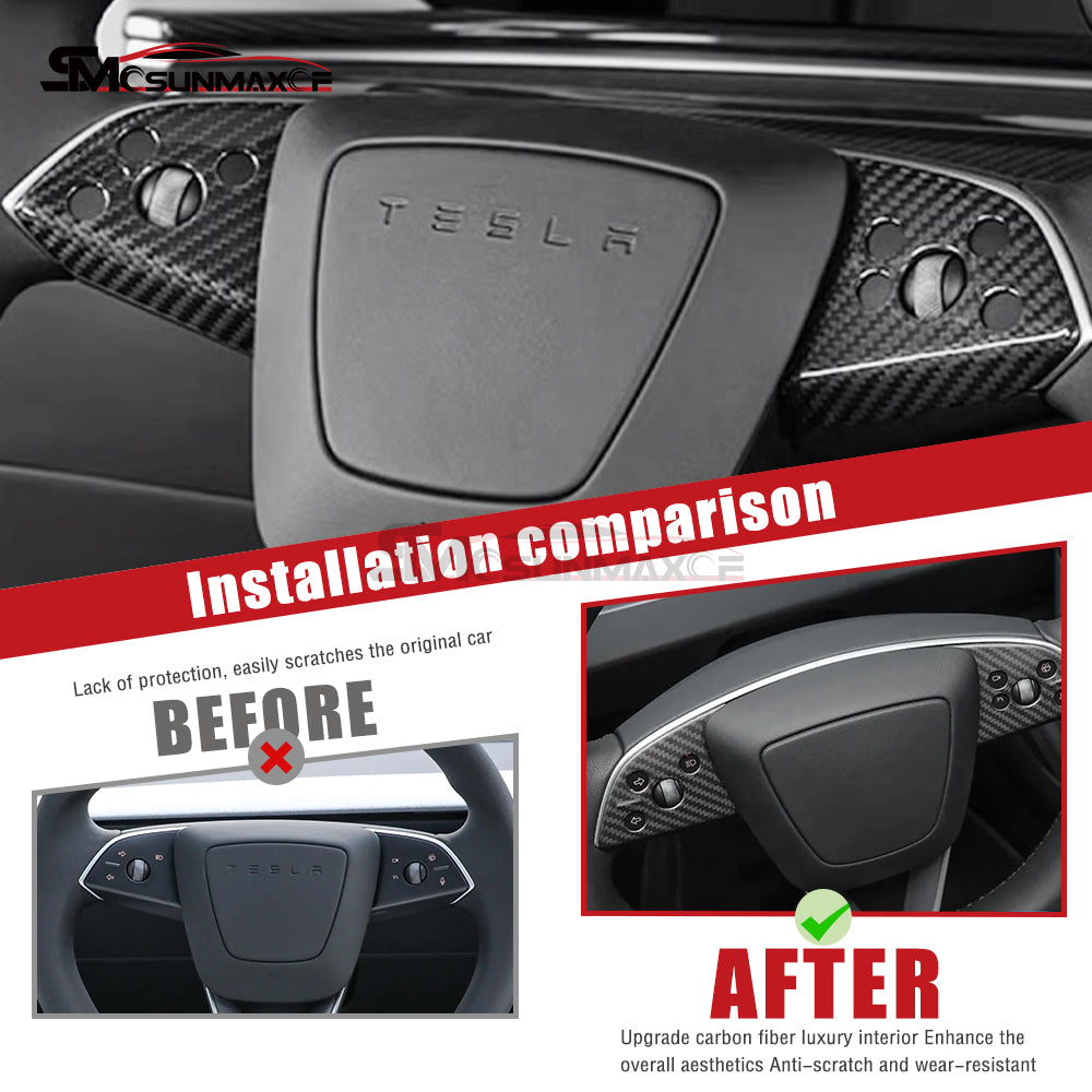 Tesla Model 3 Highland 2024 Real Carbon Fiber Steering Wheel Trim Cover