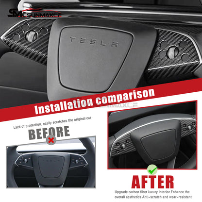 Tesla Model 3 Highland 2024 Real Carbon Fiber Steering Wheel Trim Cover