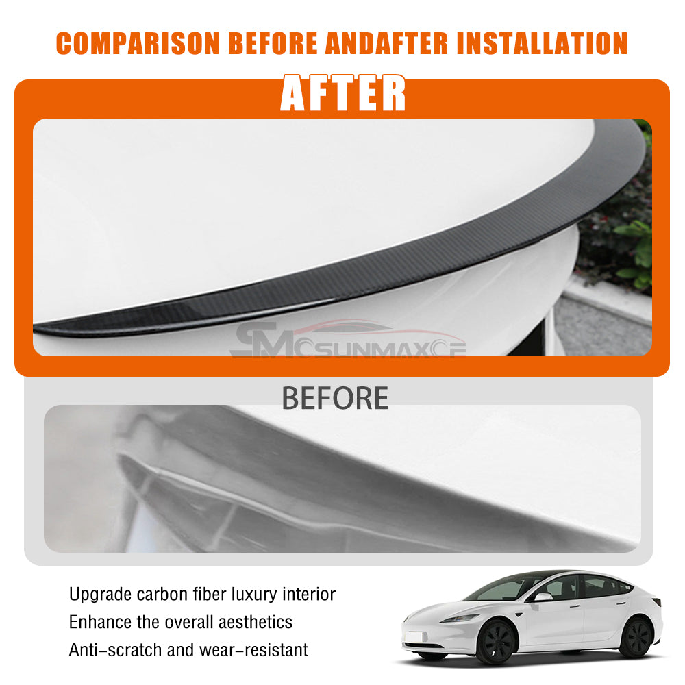 Tesla Model 3 Highland 2024 Real Carbon Fiber Rear Trunk Spoiler