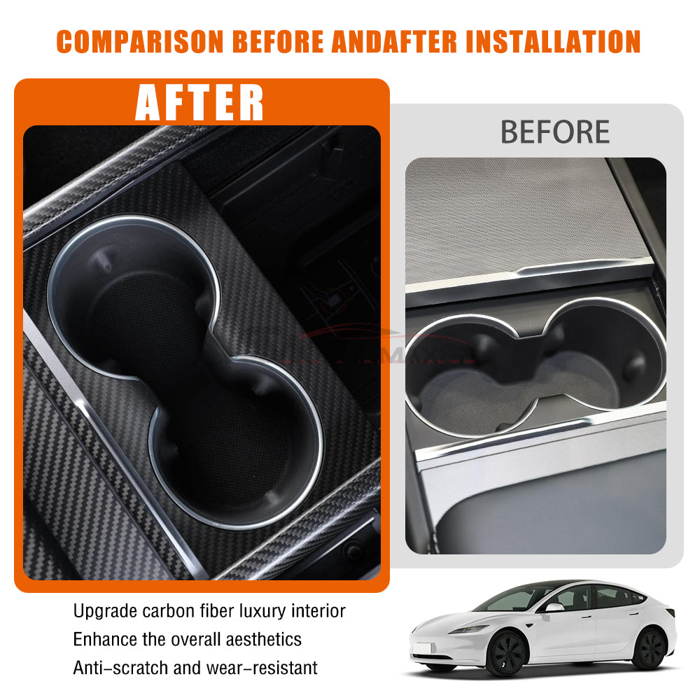 Tesla Model 3 Highland 2024 Real Carbon Fiber Center Console Cup Holder Panel Cover