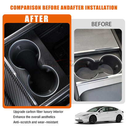 Tesla Model 3 Highland 2024 Real Carbon Fiber Center Console Cup Holder Panel Cover