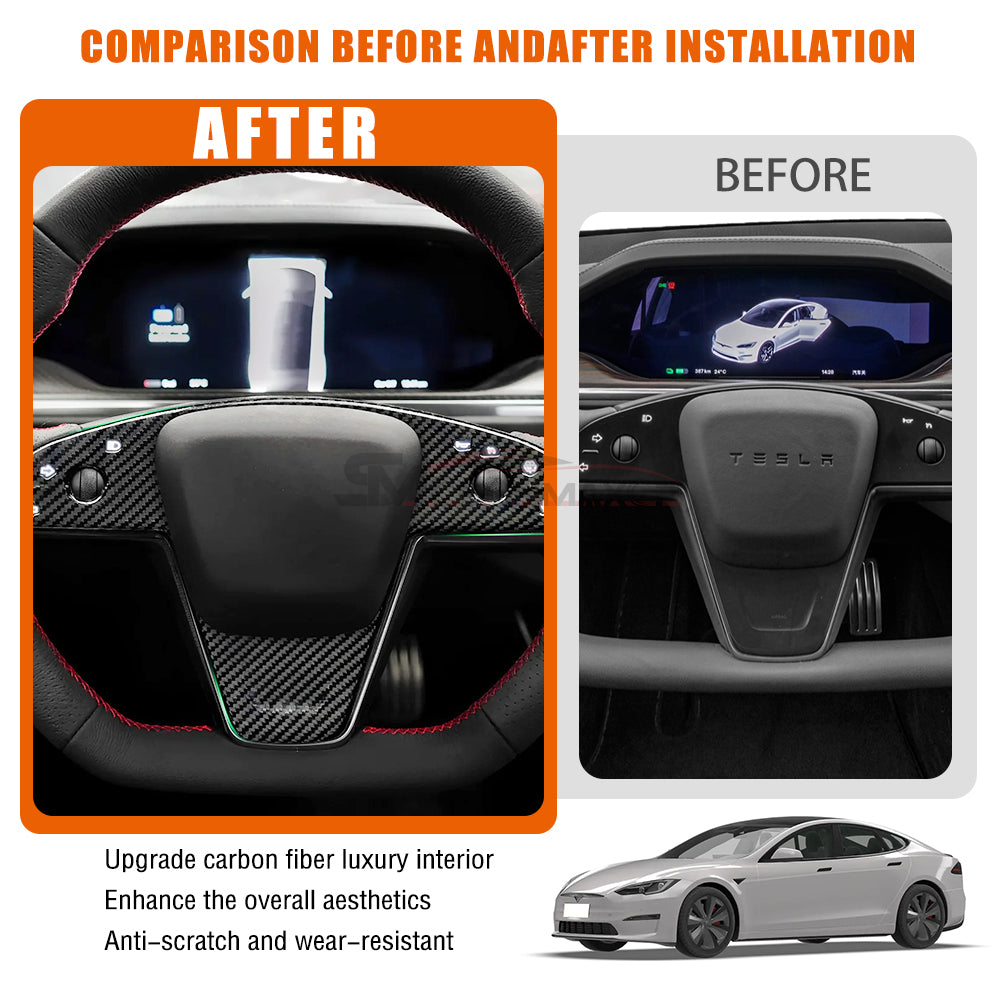 Tesla Model S/X 2021-2023 Real Carbon Fiber Steering Wheel Panel Cover Trim
