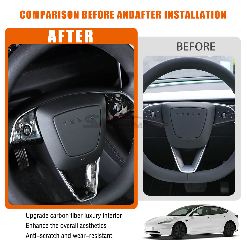Tesla Model 3 Highland 2024 Forged Carbon Fiber Steering Wheel Trim Cover