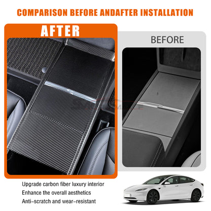 Tesla Model 3 Highland 2024 3PCS Real Carbon Fiber Center Console Panel Trim