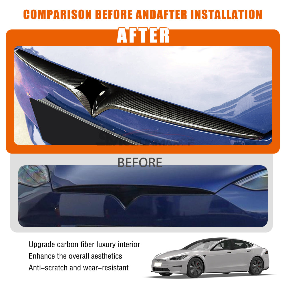 Tesla Model S 2021-2023 Real Carbon Fiber Front Bumper Center Grille Cover
