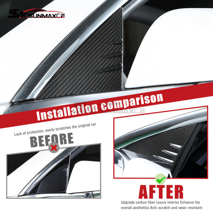Tesla Model Y Model 3 Highland 2024 Real Carbon Fiber A-Pillar Window Panel Cover