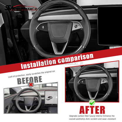 Tesla Model 3 Highland 2024 Real Carbon Fiber Steering Wheel Cover