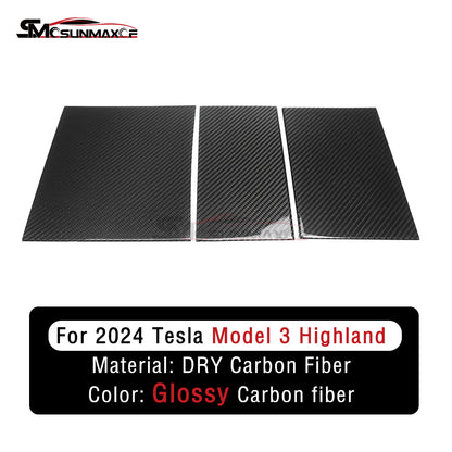 Tesla Model 3 Highland 2024 3PCS Real Carbon Fiber Center Console Panel Trim