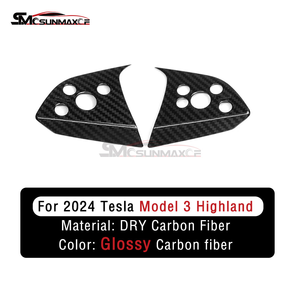 Tesla Model 3 Highland 2024 Real Carbon Fiber Steering Wheel Trim Cover