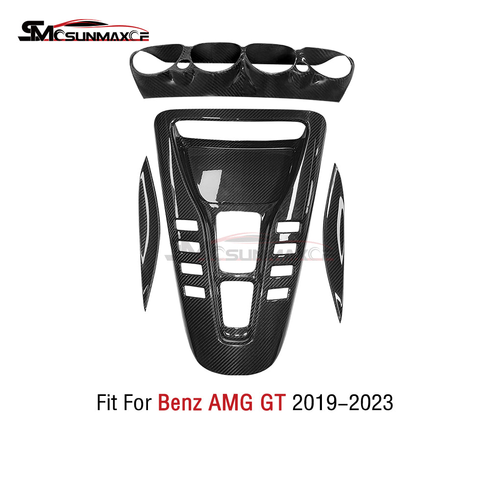 Glossy Carbon Fiber Center Console Panel Cover (6 Pcs) for Mercedes AMG GT/GTS/GTR (2019-2023)