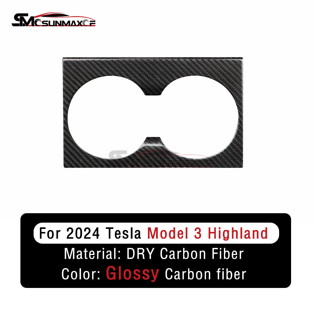 Tesla Model 3 Highland 2024 Real Carbon Fiber Center Console Cup Holder Panel Cover