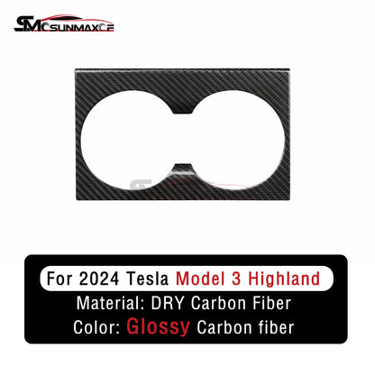 Tesla Model 3 Highland 2024 Real Carbon Fiber Center Console Cup Holder Panel Cover