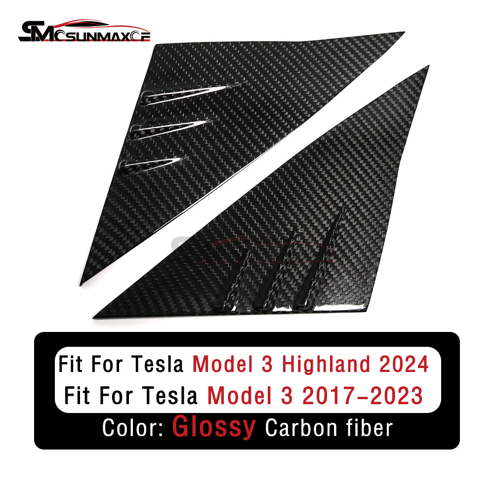 Tesla Model Y Model 3 Highland 2024 Real Carbon Fiber A-Pillar Window Panel Cover