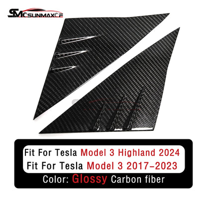 Tesla Model Y Model 3 Highland 2024 Real Carbon Fiber A-Pillar Window Panel Cover