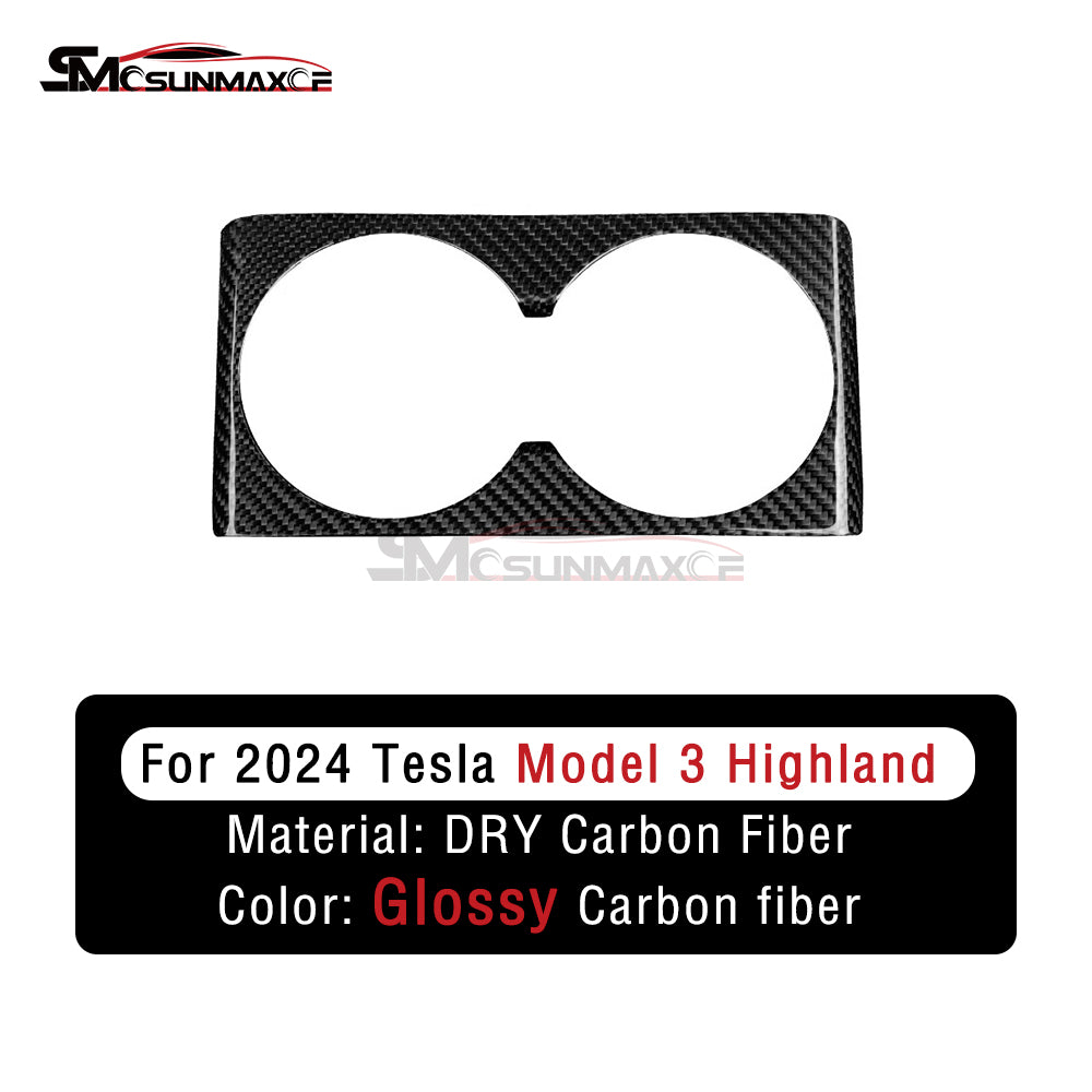 Tesla Model 3 Highland 2024 Carbon Fiber Rear Seat Cup Holder Panel Frame Cover