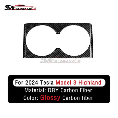 Tesla Model 3 Highland 2024 Carbon Fiber Rear Seat Cup Holder Panel Frame Cover
