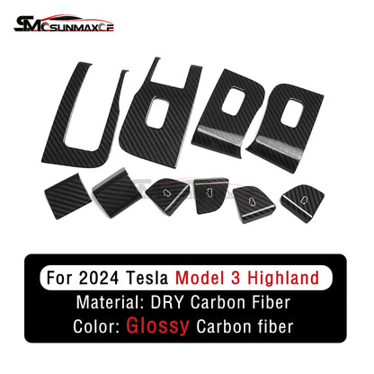 Tesla Model 3 Highland 2024 Carbon Fiber Window Switch Cover Trim (10PCS)